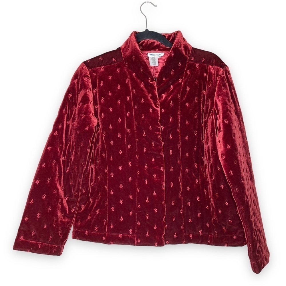 COLDWATER CREEK Red Velvet Puffy Quilted Christmas Trees Women's Petite Small